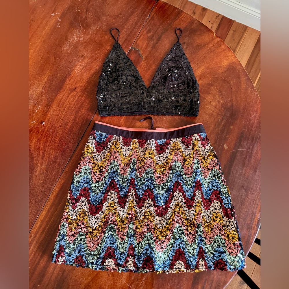 Free people sequined top and Anthropologie sequined skirt